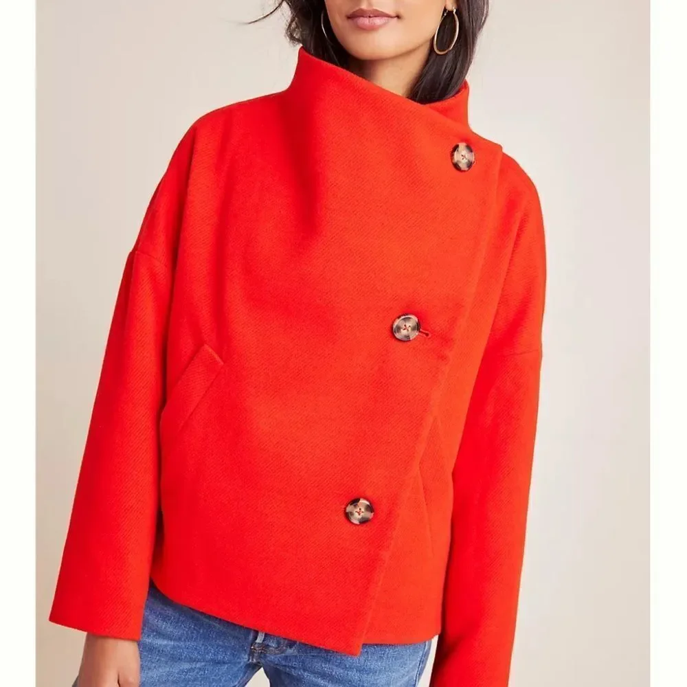 Anthropologie women’s xs Sascha assymetrical button front coat red chic - Picture 1 of 14